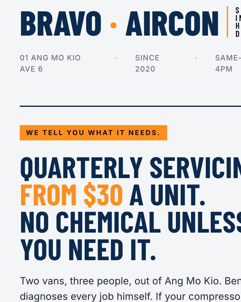 Bravo Aircon aircon servicing mobile website concept
