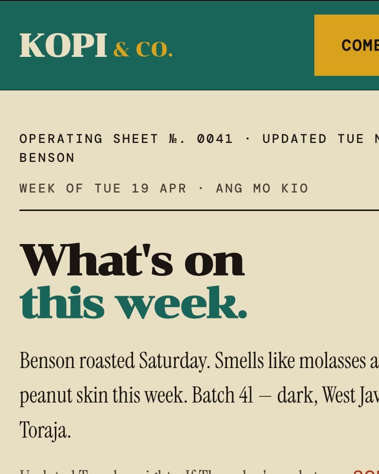 Kopi & Co kopitiam · café mobile website concept